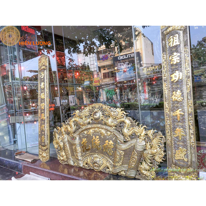 Hoành Phi Câu Đối Giả Cổ Mạ Vàng 1m76